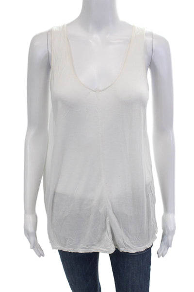 Vince Womens Basic V-Neck Sleeveless Tank White Viscose Size M