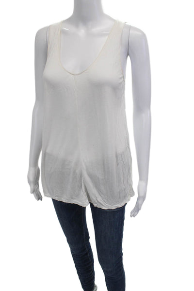 Vince Womens Basic V-Neck Sleeveless Tank White Viscose Size M