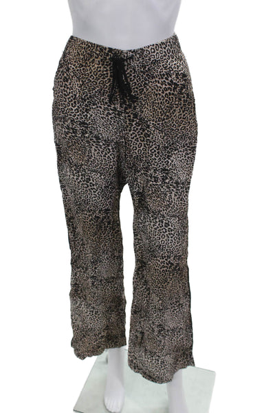 Bella Dahl Women Leopard Jogger Pants Beige 100% Rayon Drawstring Waist Size XS