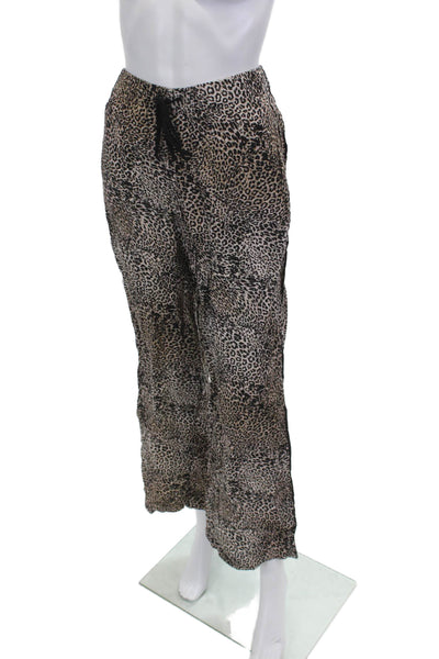Bella Dahl Women Leopard Jogger Pants Beige 100% Rayon Drawstring Waist Size XS