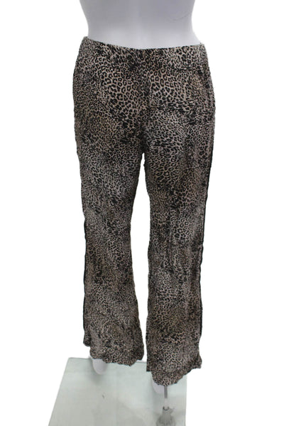 Bella Dahl Women Leopard Jogger Pants Beige 100% Rayon Drawstring Waist Size XS