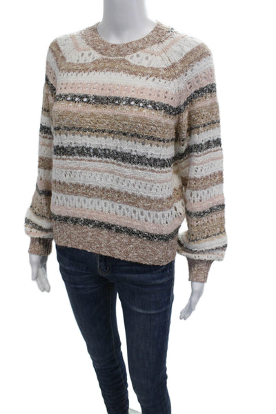 Spiritual Gangster Unisex Pullover Striped Beige Crewneck Size S