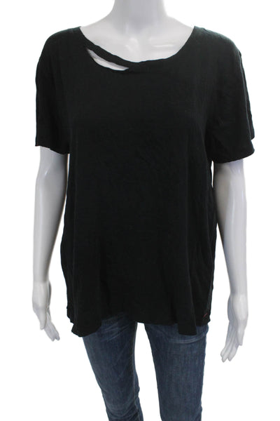 Philanthropy Women Basic Black Cotton Short Sleeve T-Shirt Size L