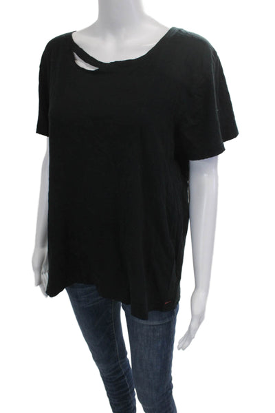 Philanthropy Women Basic Black Cotton Short Sleeve T-Shirt Size L