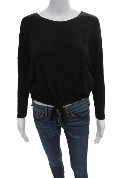 Eberjey Womens Basic Long Sleeve Round Neck Black Top Size S