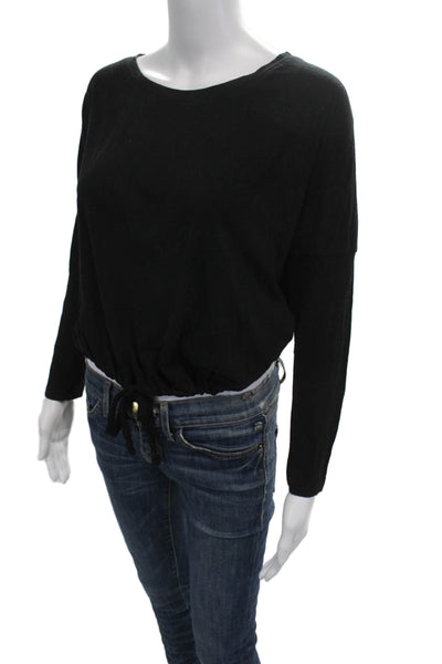 Eberjey Womens Basic Long Sleeve Round Neck Black Top Size S