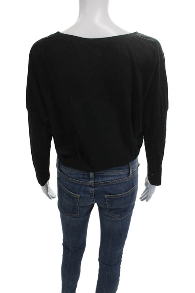 Eberjey Womens Basic Long Sleeve Round Neck Black Top Size S