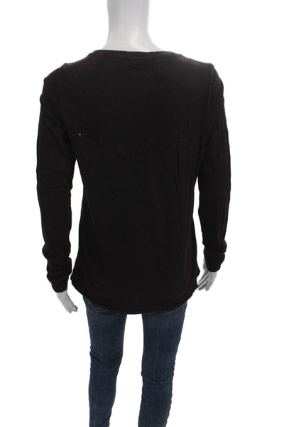 ATM Womens Basic Black Long Sleeve T-Shirt Round Neck Pima Modal Size M