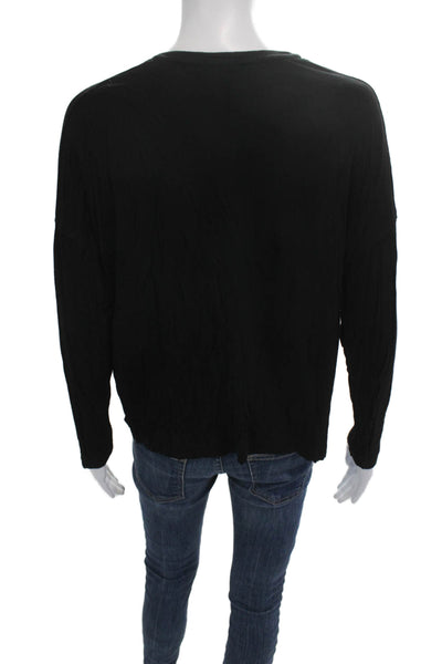 Vince Womens Basic V-Neck Long Sleeve T-Shirt Black Polyester Size M