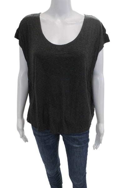 Velvet Women Basic Jersey Short Sleeve T Shirt Dark Gray Round Neck Size S