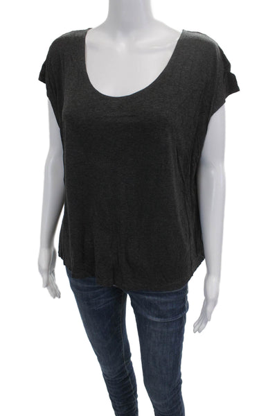 Velvet Women Basic Jersey Short Sleeve T Shirt Dark Gray Round Neck Size S