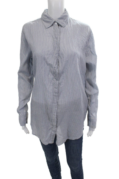 Sundry Women Basic Collared Striped Cotton Button-Up Long Sleeve Blue Size 2
