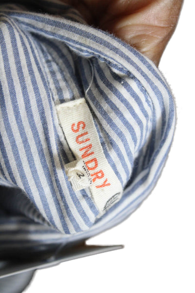 Sundry Women Basic Collared Striped Cotton Button-Up Long Sleeve Blue Size 2