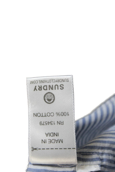 Sundry Women Basic Collared Striped Cotton Button-Up Long Sleeve Blue Size 2
