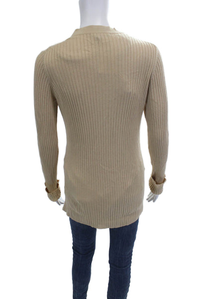 Vince Unisex Cardigan Beige V-Neck Striped Button Long Sleeve Size L