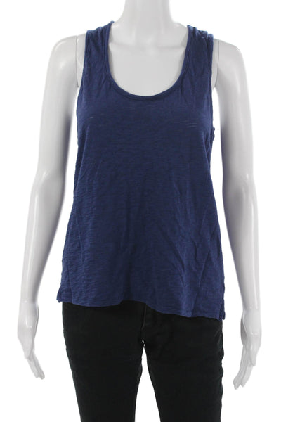 Goldie Womens Basic Sleeveless Pima Cotton Dark Blue Tank Round Neck Size M
