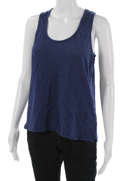 Goldie Womens Basic Sleeveless Pima Cotton Dark Blue Tank Round Neck Size M