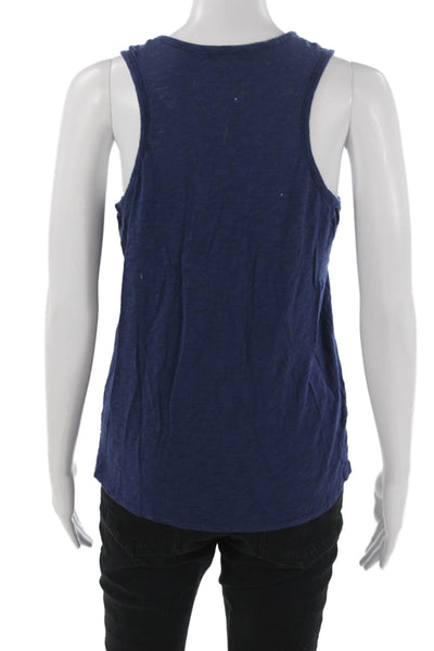 Goldie Womens Basic Sleeveless Pima Cotton Dark Blue Tank Round Neck Size M