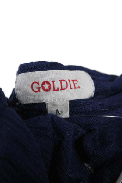 Goldie Womens Basic Sleeveless Pima Cotton Dark Blue Tank Round Neck Size M