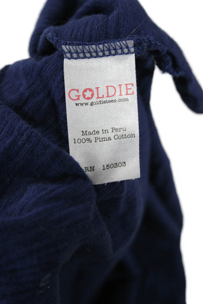 Goldie Womens Basic Sleeveless Pima Cotton Dark Blue Tank Round Neck Size M