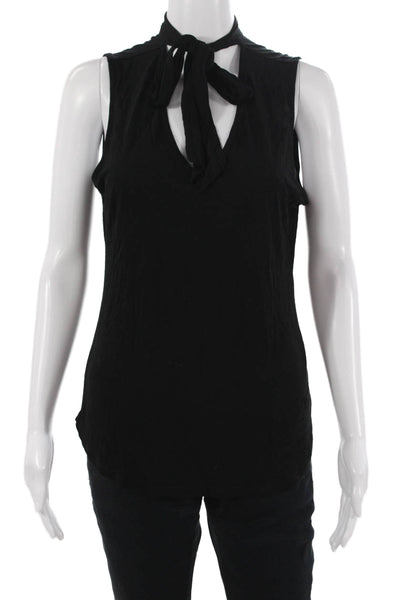 Frame Women Black High Neck Tie Sleeveless Viscose Tank Designer Size M