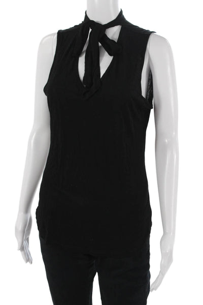 Frame Women Black High Neck Tie Sleeveless Viscose Tank Designer Size M