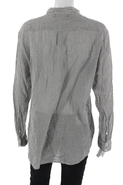 Xirena Womens Striped Collared Button Up Cotton Long Sleeve Top Black Size M