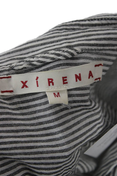 Xirena Womens Striped Collared Button Up Cotton Long Sleeve Top Black Size M