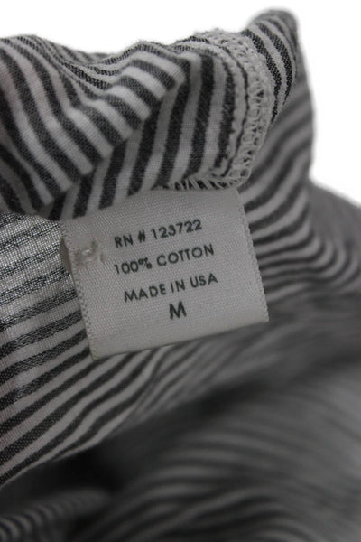 Xirena Womens Striped Collared Button Up Cotton Long Sleeve Top Black Size M