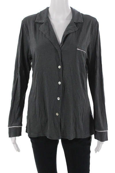 Cosabella Womens Button Front Long Sleeve Collared Pajama Shirt Gray Size Medium