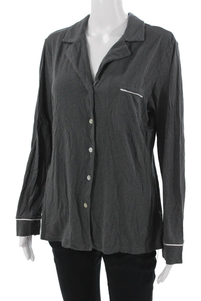 Cosabella Womens Button Front Long Sleeve Collared Pajama Shirt Gray Size Medium