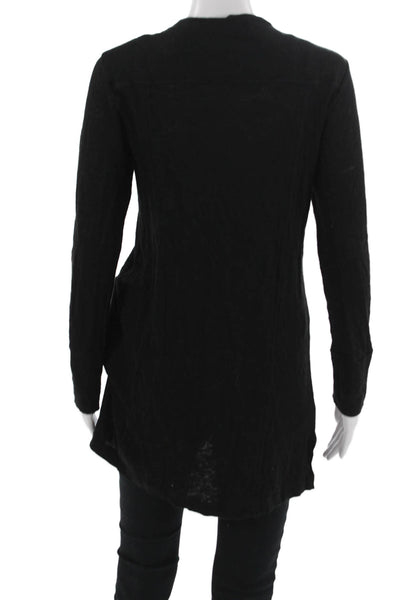 YFB Womens Tunic 100% Linen Black V-Neck Long Sleeve Drawstring Bohemian Size L