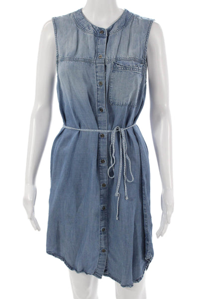 Bella Dahl Womens Shirt Dress Blue Sleeveless Round Neck Tencel Size M