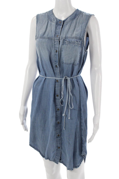 Bella Dahl Womens Shirt Dress Blue Sleeveless Round Neck Tencel Size M