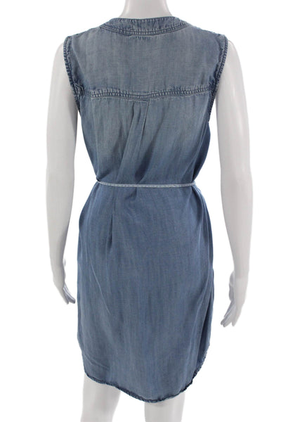 Bella Dahl Womens Shirt Dress Blue Sleeveless Round Neck Tencel Size M