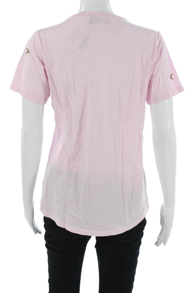 Michael Lauren Women Floral Crew Short Sleeve T-Shirt Pink Cotton Size M