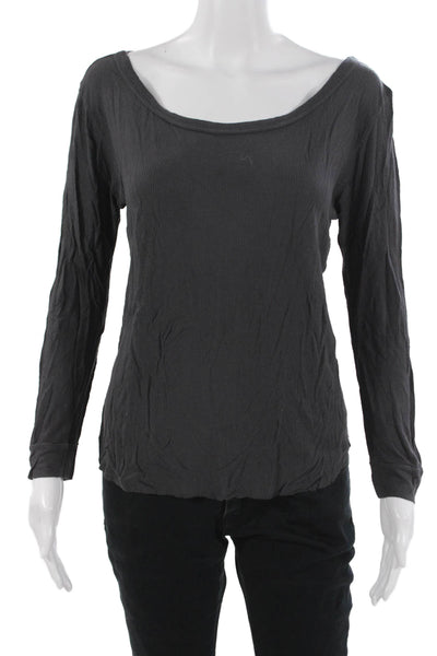 Enza Costa Womens Basic Long Sleeve Dark Gray T-Shirt Size L