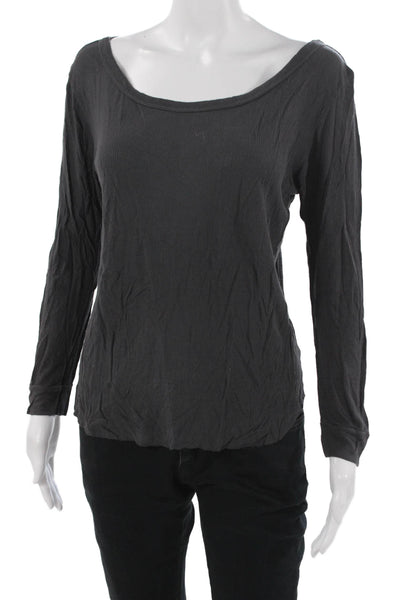 Enza Costa Womens Basic Long Sleeve Dark Gray T-Shirt Size L