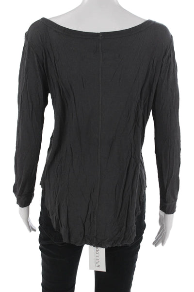 Enza Costa Womens Basic Long Sleeve Dark Gray T-Shirt Size L
