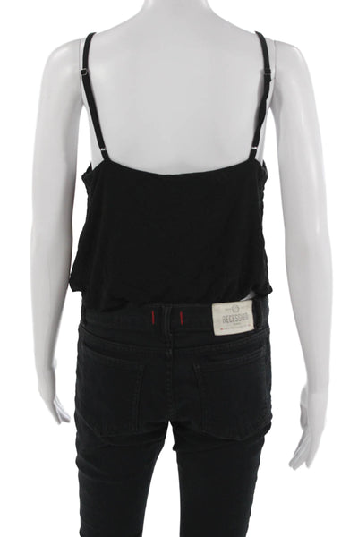 Z Supply Women Black V Neck Cropped Camisole Rayon Spandex Solid Size S