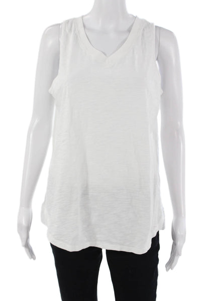 Leallo Women Basic Sleeveless V-Neck Cotton Tank White Size L