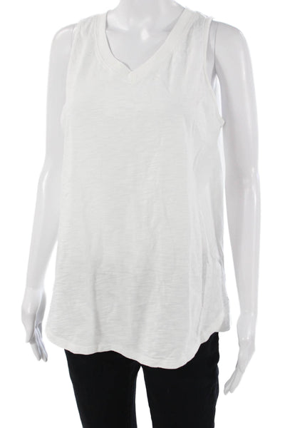 Leallo Women Basic Sleeveless V-Neck Cotton Tank White Size L