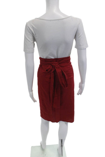 J Crew Womens Red Cotton Pencil Wrap Skirt Size XS