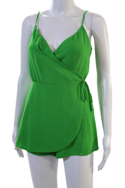 Superdown Womens Green V Neck Sleeveless Romper 100% Polyester Size XS