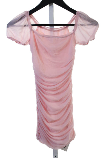 Katie J Childrens Girls Ruched Short Sleeves Body Con Dress Pink Size Large