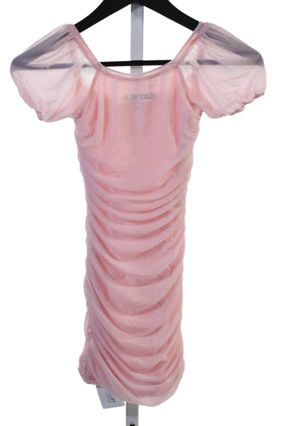Katie J Childrens Girls Ruched Short Sleeves Body Con Dress Pink Size Large