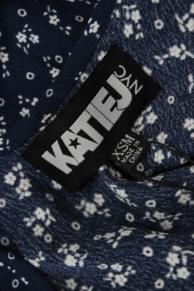 Katie J Childrens Girls Floral Print A Line Dress Navy Blue Size Extra Small