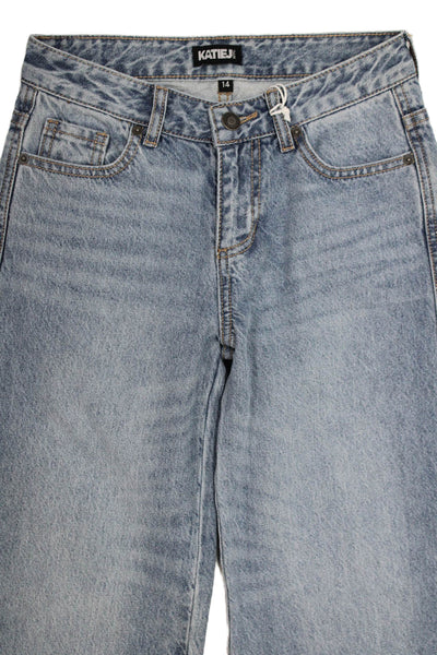 Katie J Childrens Girls Mid Rise Straight Leg Jeans Blue Cotton Size 14