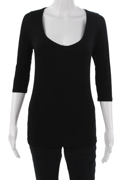 Majestic Paris Womens Basic Black 3/4 Sleeve T-Shirt Viscose Blend Size 1