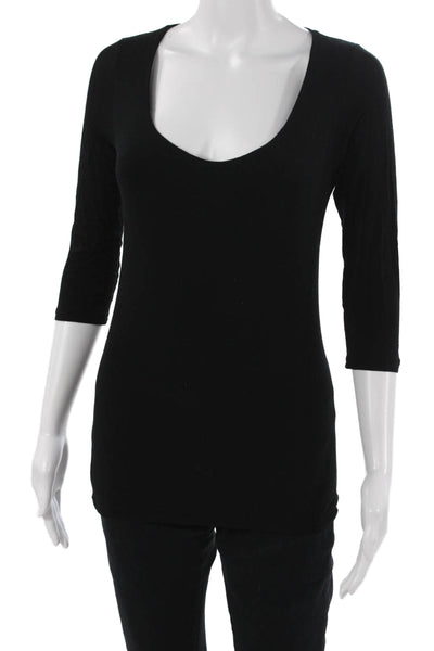Majestic Paris Womens Basic Black 3/4 Sleeve T-Shirt Viscose Blend Size 1